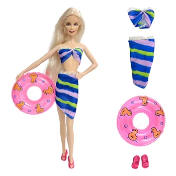 NK 1 szett 30CM hercegnő divat színű bikini fürdőruha + papucs + úszóbója Barbie baba kiegészítőkhöz Gyermek lány ajándék játék