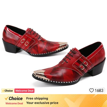 Piros ruha cipő férfi Loafers Vintage Point Toe designer férfi cipő Valódi bőr Derby cipő férfi Luxus Chelsea férfi Oxfords
