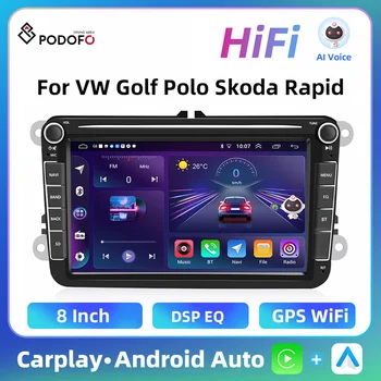 Podofo Android 10 2 Din autórádió 1024P MP5 CarPlay GPS tükör link WIFI Bluetooth DSP GPS VW / POLO / GOLF / Skoda üléshez