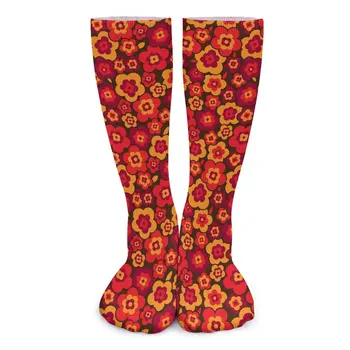 Retro virágos harisnya Nők Férfiak Piros virágok mintás zokni Kényelmes divatos zokni Kültéri sportok csúszásmentes egyedi zokni ajándék