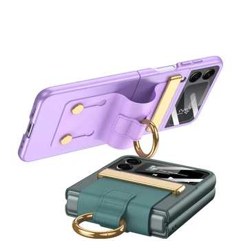 Samsung Z Flip4 telefontok csuklópántos gyűrűs konzoljához Flip3 tok film finom lyukú divatos all-inclusive védőtok