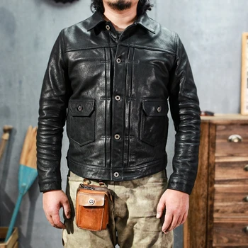 SDC1000 ázsiai méretű férfi slim vintage valódi olasz toszkána vega cserzett tehénbőr viharlovas dzseki