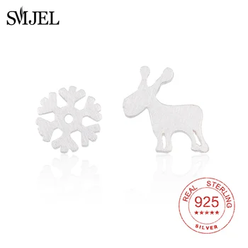 SMJEL Új apró hópehely szarvas fülbevaló nőknek Divat 925 Sterling ezüst jávorszarvas szarvas fülbevaló karácsonyi fülbevaló