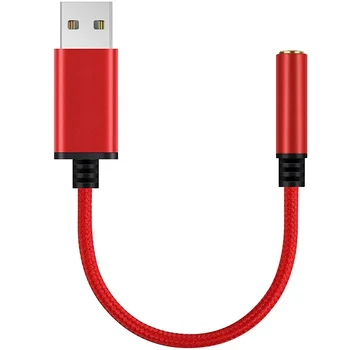 USB - 3,5 mm-es fejhallgató-csatlakozó audio adapter, külső sztereó hangkártya PC-hez, laptophoz, PS4-hez, Mac-hez stb. (0,6 láb, piros)