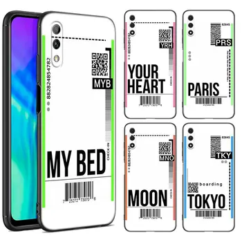 Utazási jegycímke Paris Phone Case for Huawei Y6 Y7 Y9 Prime Y5 Lite 2018 2019 Y5P Y6P Y6S Y7A Y7P Y8P Y8S Y9A Y9S fekete borító