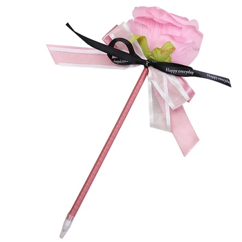Valentin-nap Rózsa Bowknot Golyóstoll Műrózsa Virágok Esküvői aláírás írása Tollak rózsaszín