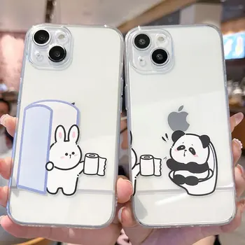 Vicces nyuszi panda pár telefontok IPhone 13 14 12 11 Pro Mini X XR XS Max 7 8 14 Plus SE rajzfilm állat átlátszó párosított tok