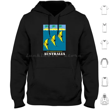 Vintage Fish Australia kapucnis pulóver pamut Hosszú ujjú táj Utazás Holliday Beach Tenger óceán víz alatt kék retro klasszikus