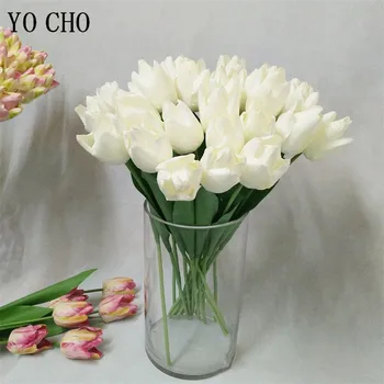 YO CHO Fehér tulipán művirág PU Real Touch Tulipán mű hamis virág esküvői dekorációhoz Virágok otthoni garen dekoráció