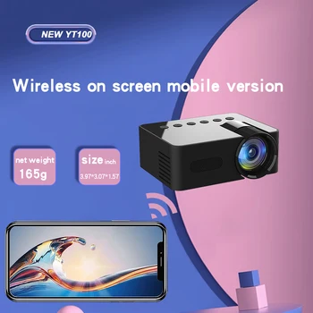YT100 okostelefon vezeték nélküli mini projektor képernyőkép funkcióval, USB-kompatibilis, újratölthető kincses energia felhasználás, otthon