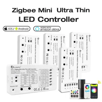 Zigbee 3.0 ultravékony LED vezérlő Mini RGBCCT WWCW RGBW Dimmer hálószoba konyhai fénycsík vezérlő Alexa Voice App vezérlés