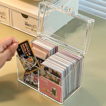 Átlátszó akril kártya tárolódoboz 400 képeslap kijelző kártyatartó 2 rekesszel képeslap / fényképek számára 12x10.5cm
