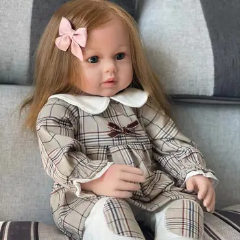 Új érkezés 60 cm-es újjászületett baba babák Menina kisgyermek hosszú haj élethű puha szilikon szövet test Boneca játékok Kids XMAS ajándék